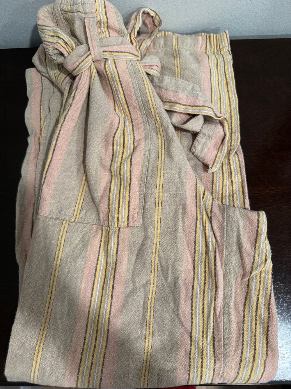 American Eagle Outfitters Beige with Pink and Yellow Striped Wide Leg Pants